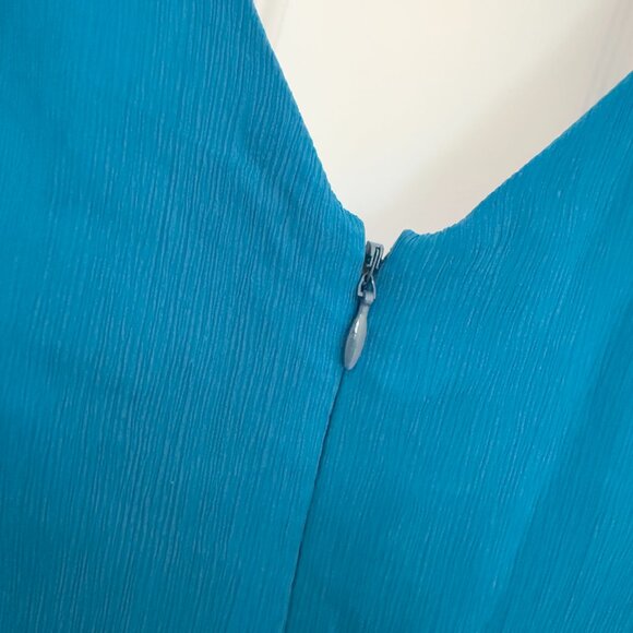 Women J.Crew V Neck Silk Cocktail Mini Dress Lined in Teal Size14 - Picture 5 of 10